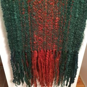 Mohair muffler, dark green and rust orange